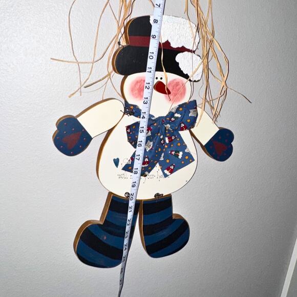 Country Snowman Wall Hanging Decor • Primitive Christmas • 19” Wood Cutout - Picture 8 of 8